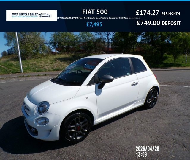 Fiat 500 2019 1.2 S 2019,Bluetooth,dab,cruise Control,air C White