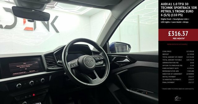 Audi A1 1.0 Tfsi 30 Technik Sportback S Tronic YR73KKC Blue #3