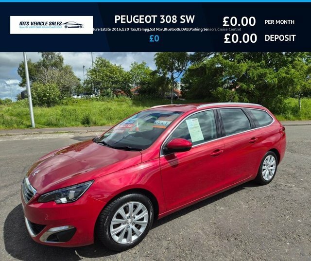 Peugeot 308 SW 2016 1.6 Bluehdi Allure Estate 2016,20 Tax,85mpg, Red